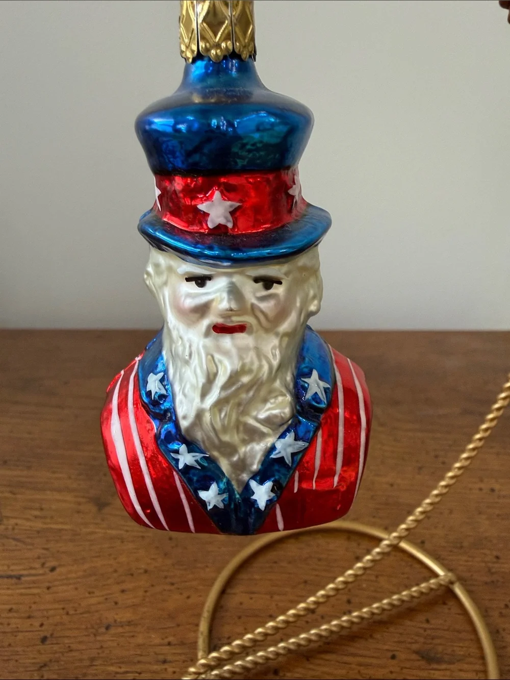 VTG Inge Glass Patriotic Uncle Sam I Want You Red White Blue Ornament Germany